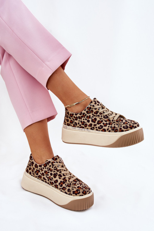 Sneakers Stilvollllschuhe mit einer Plattform mit Leopardenfellmuster braune Farbe Tirvanis