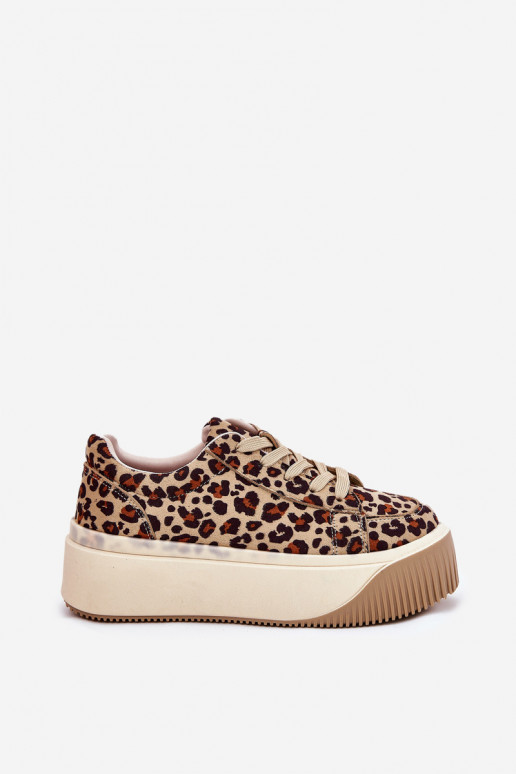 Sneakers Stilvollllschuhe mit einer Plattform mit Leopardenfellmuster braune Farbe Tirvanis