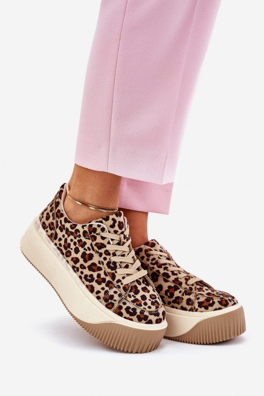 Sneakers Stilvollllschuhe mit einer Plattform mit Leopardenfellmuster braune Farbe Tirvanis