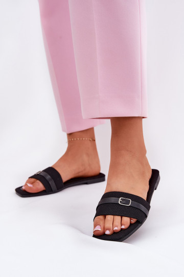 gleichschenklig Damenhausschuhe mit Riemen I mit Schnallen schZuarze Farbe Zilina