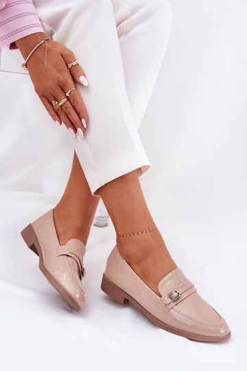 Lackierte Mokassins Feminin dekorieren mit Schnallen Beige Mollan