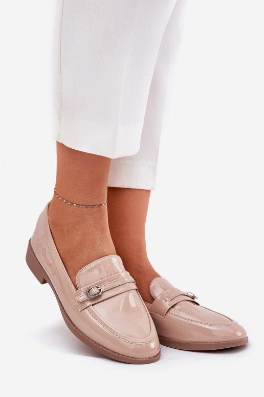 Lackierte Mokassins Feminin dekorieren mit Schnallen Beige Mollan Lackierte Mokassins Feminin dekorieren mit Schnallen Beige Mollan