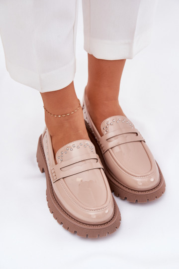 Mokassins für Damen mit Lackeffekt Mit Dekoration Beige Ermöglichtllae