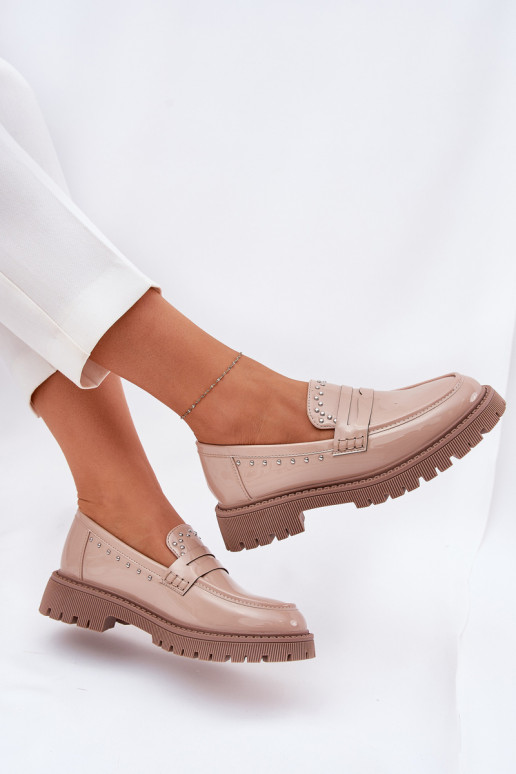 Mokassins für Damen mit Lackeffekt Mit Dekoration Beige Ermöglichtllae