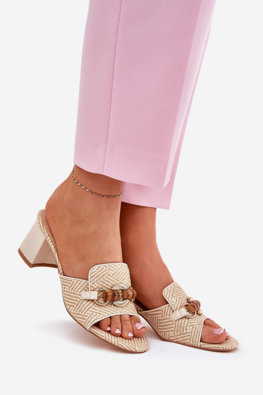 Damenhausschuhe mit Absätzen mit Ornamenten Beige Ovittole