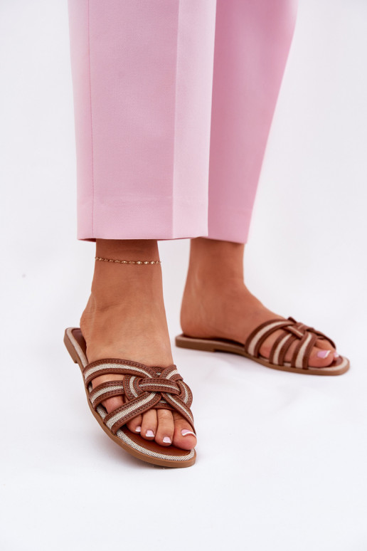 Hausschuhe FrauenZuohnung Z Przeplatającymi Się Paskami braune Farbe Acimine Hausschuhe FrauenZuohnung Z Przeplatającymi Się Paskami braune Farbe Acimine