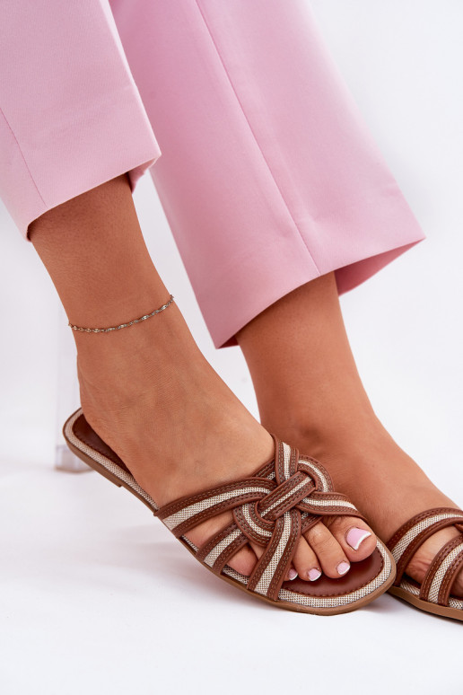 Hausschuhe FrauenZuohnung Z Przeplatającymi Się Paskami braune Farbe Acimine Hausschuhe FrauenZuohnung Z Przeplatającymi Się Paskami braune Farbe Acimine