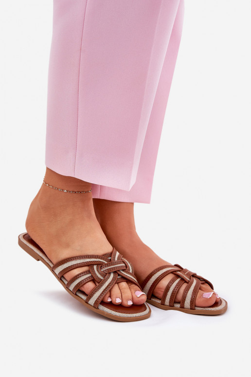 Hausschuhe FrauenZuohnung Z Przeplatającymi Się Paskami braune Farbe Acimine Hausschuhe FrauenZuohnung Z Przeplatającymi Się Paskami braune Farbe Acimine