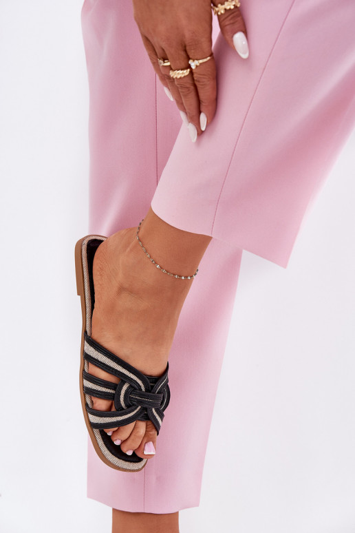 Hausschuhe FrauenZuohnung Z Przeplatającymi Się Paskami schZuarze Farbe Acimine Hausschuhe FrauenZuohnung Z Przeplatającymi Się Paskami schZuarze Farbe Acimine