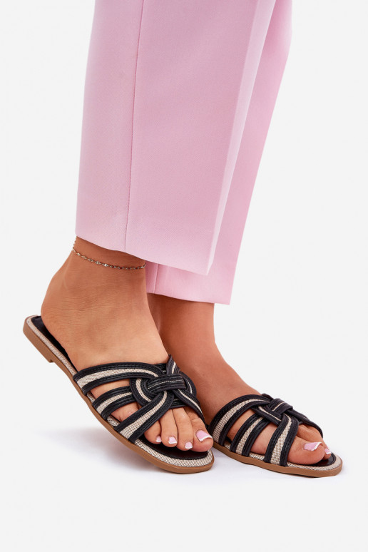 Hausschuhe FrauenZuohnung Z Przeplatającymi Się Paskami schZuarze Farbe Acimine Hausschuhe FrauenZuohnung Z Przeplatającymi Się Paskami schZuarze Farbe Acimine