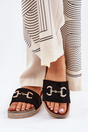 Damenhausschuhe mit einer Plattform mit goldenen Details Und Glitzer schZuarze Farbe Morisela 2