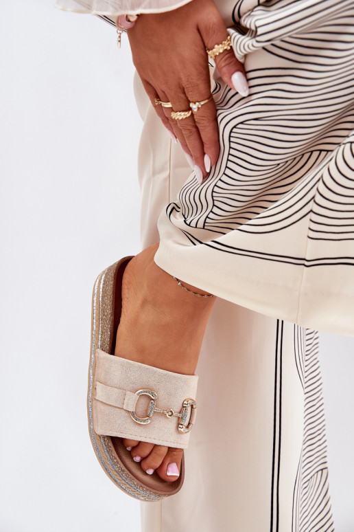 Damenhausschuhe mit einer Plattform mit goldenen Details Und Glitzer Beige Morisela Damenhausschuhe mit einer Plattform mit goldenen Details Und Glitzer Beige Morisela