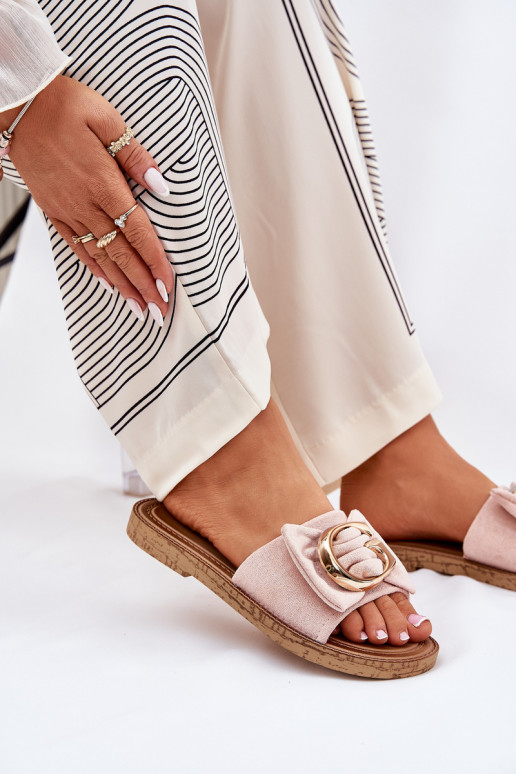 gleichschenklig Damenhausschuhe Mit Dekorationen Detalem pinke Farbe Nellodra