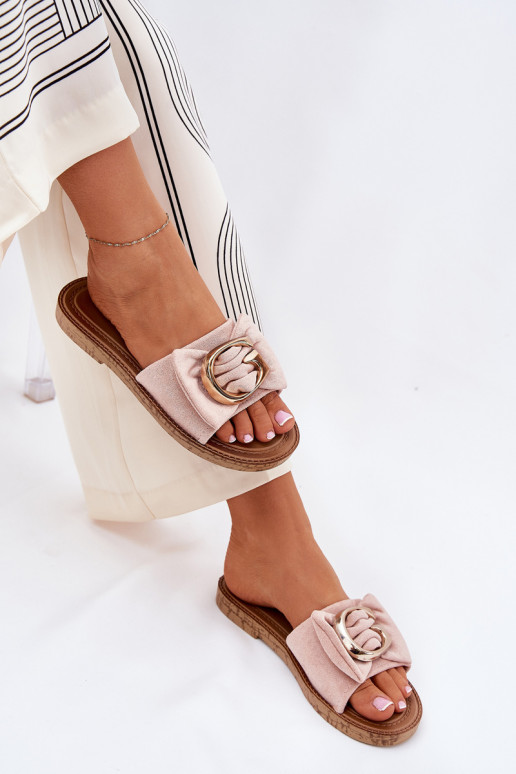 gleichschenklig Damenhausschuhe Mit Dekorationen Detalem pinke Farbe Nellodra