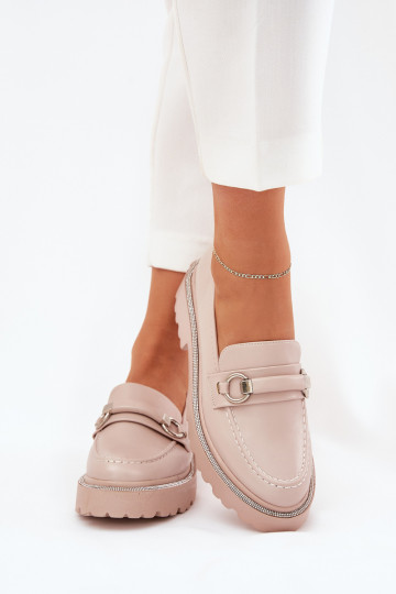 Mokassins für Damen Dekoriert Cyrkoniami Beige Patina 2
