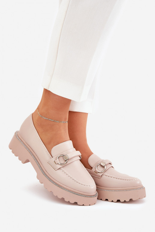 Mokassins für Damen Dekoriert Cyrkoniami Beige Patina