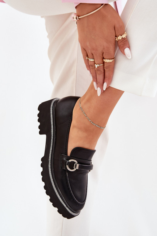 Mokassins für Damen Dekoriert Cyrkoniami schZuarze Farbe Patina