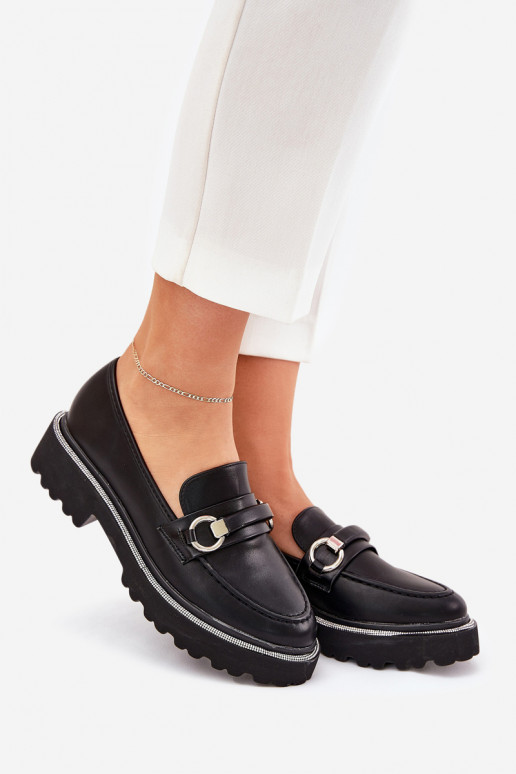 Mokassins für Damen Dekoriert Cyrkoniami schZuarze Farbe Patina