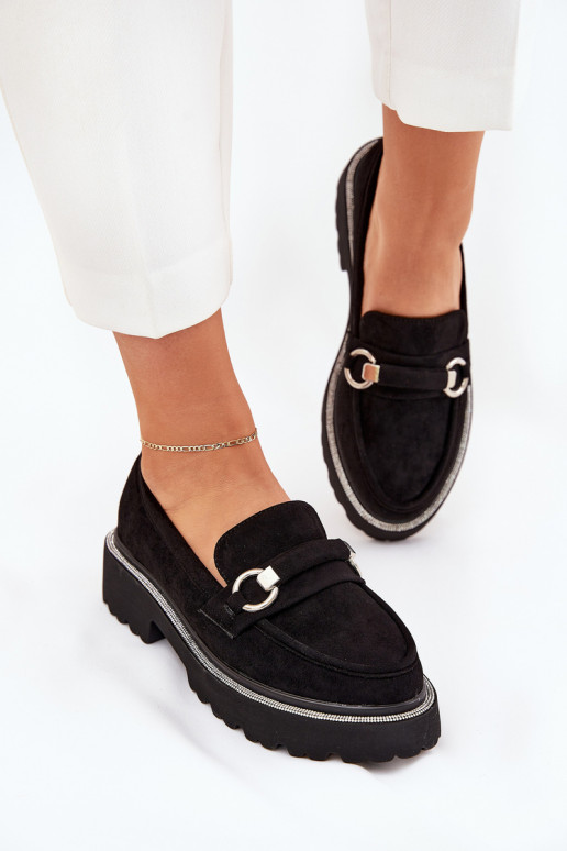 Mokassins für Damen Dekoriert Cyrkoniami schZuarze Farbe Patina