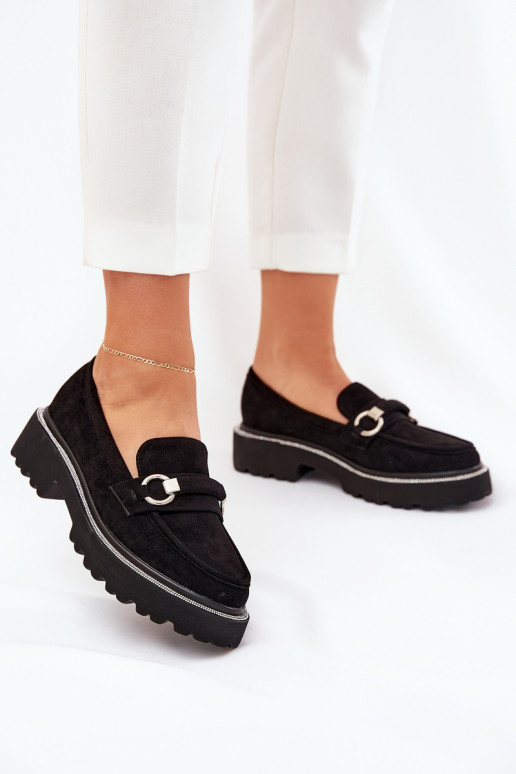 Mokassins für Damen Dekoriert Cyrkoniami schZuarze Farbe Patina