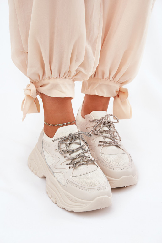 Sneakers Stilvollllschuhe Feminin mit einer Plattform Ozdobnym Schnürungm Beige Evalianne Sneakers Stilvollllschuhe Feminin mit einer Plattform Ozdobnym Schnürungm Beige Evalianne