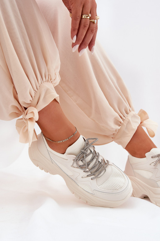 Sneakers Stilvollllschuhe Feminin mit einer Plattform Ozdobnym Schnürungm Beige Evalianne Sneakers Stilvollllschuhe Feminin mit einer Plattform Ozdobnym Schnürungm Beige Evalianne