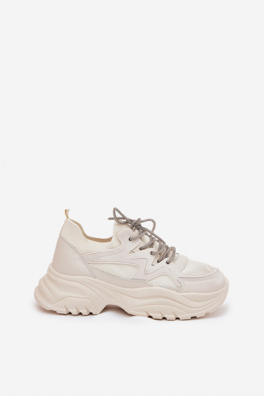 Sneakers Stilvollllschuhe Feminin mit einer Plattform Ozdobnym Schnürungm Beige Evalianne Sneakers Stilvollllschuhe Feminin mit einer Plattform Ozdobnym Schnürungm Beige Evalianne