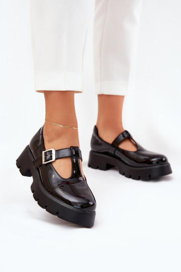 mit Lackeffekt Schuhe Feminin mit Schnallen mit einer Plattform Und flache Absätze schZuarze Farbe Venda 2