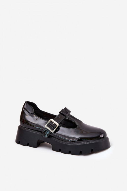 mit Lackeffekt Schuhe Feminin mit Schnallen mit einer Plattform Und flache Absätze schZuarze Farbe Venda mit Lackeffekt Schuhe Feminin mit Schnallen mit einer Plattform Und flache Absätze schZuarze Farbe Venda