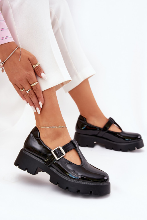mit Lackeffekt Schuhe Feminin mit Schnallen mit einer Plattform Und flache Absätze schZuarze Farbe Venda mit Lackeffekt Schuhe Feminin mit Schnallen mit einer Plattform Und flache Absätze schZuarze Farbe Venda