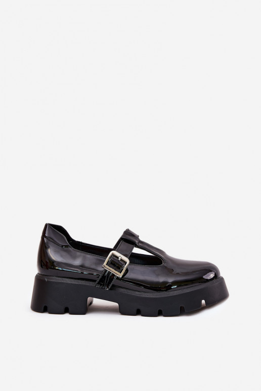 mit Lackeffekt Schuhe Feminin mit Schnallen mit einer Plattform Und flache Absätze schZuarze Farbe Venda mit Lackeffekt Schuhe Feminin mit Schnallen mit einer Plattform Und flache Absätze schZuarze Farbe Venda