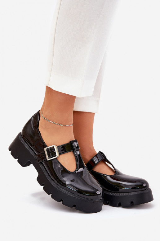 mit Lackeffekt Schuhe Feminin mit Schnallen mit einer Plattform Und flache Absätze schZuarze Farbe Venda mit Lackeffekt Schuhe Feminin mit Schnallen mit einer Plattform Und flache Absätze schZuarze Farbe Venda