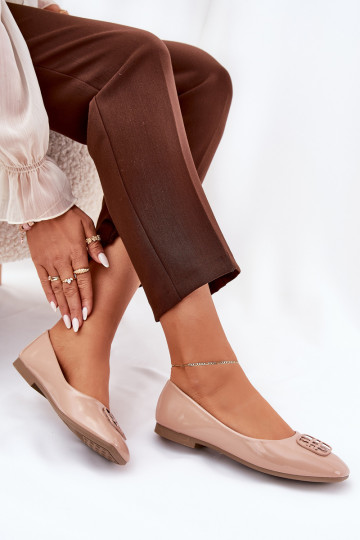 mit Lackeffekt Eleganter Stil Ballerinas Feminin Mit Dekorationen Detalem Vinceza 17377 Beige