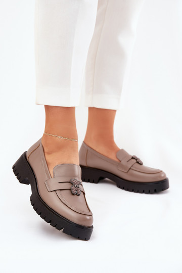 Haut Mokassins für Damen Z Przypinką Teddybären Vinceza 18109 Beige 2