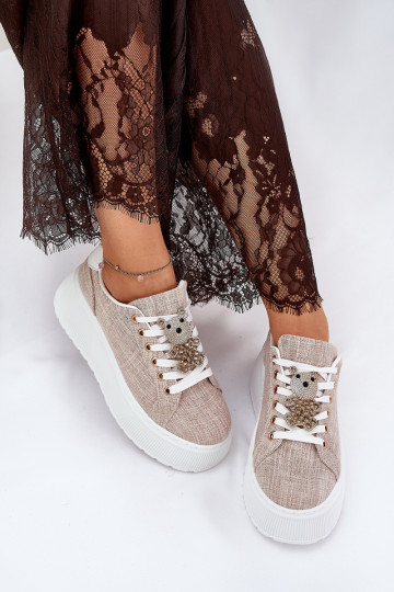 Sneakers Stilvollllschuhe mit einer Plattform Z Przypinką Teddybären S.Barski BF51-014 Beige