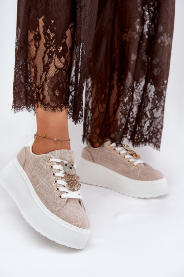 Sneakers Stilvollllschuhe mit einer Plattform Z Przypinką Teddybären S.Barski BF51-014 Beige 2