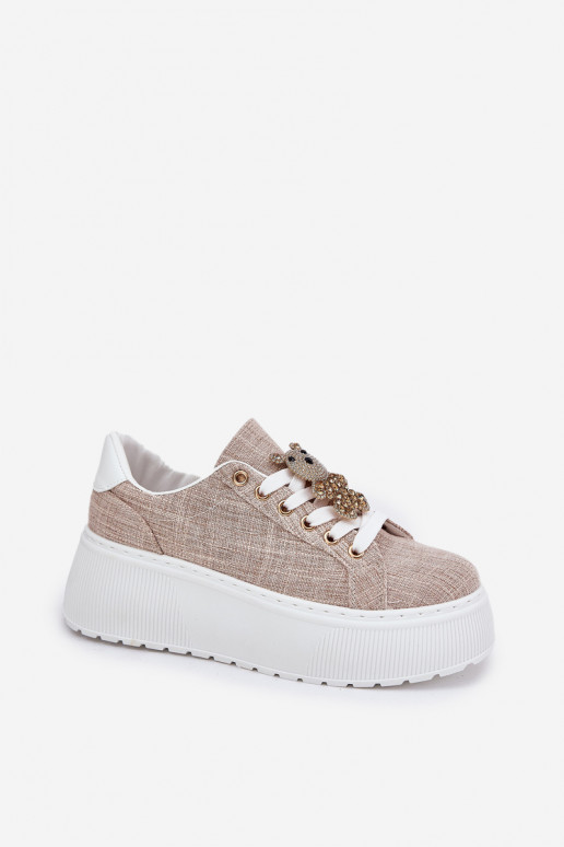 Sneakers Stilvollllschuhe mit einer Plattform Z Przypinką Teddybären S.Barski BF51-014 Beige Sneakers Stilvollllschuhe mit einer Plattform Z Przypinką Teddybären S.Barski BF51-014 Beige