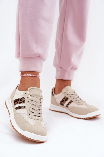 Sneakers Stilvollllschuhe Feminin Z aus Öko-INildlederu mit Leopardenfellmuster Beige Es mussrinils