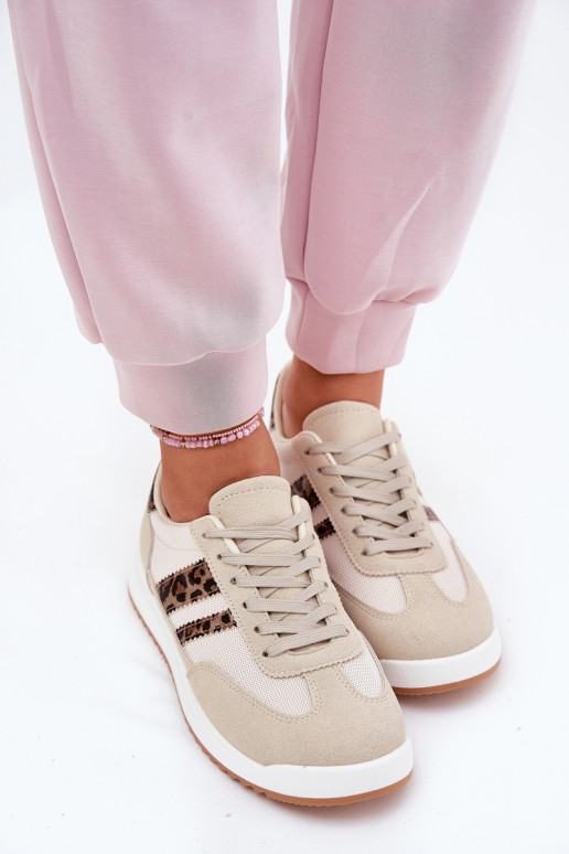Sneakers Stilvollllschuhe Feminin Z aus Öko-INildlederu mit Leopardenfellmuster Beige Es mussrinils