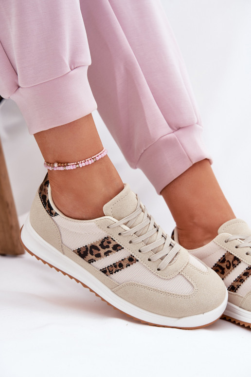 Sneakers Stilvollllschuhe Feminin Z aus Öko-INildlederu mit Leopardenfellmuster Beige Es mussrinils