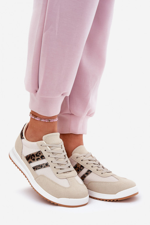 Sneakers Stilvollllschuhe Feminin Z aus Öko-INildlederu mit Leopardenfellmuster Beige Es mussrinils