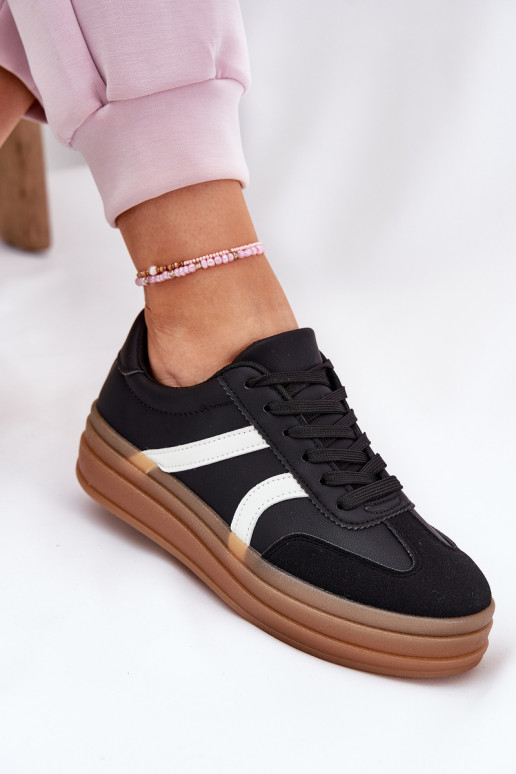 Sneakers Stilvollllschuhe Feminin mit einer Plattform schZuarze Farbe Tolianna