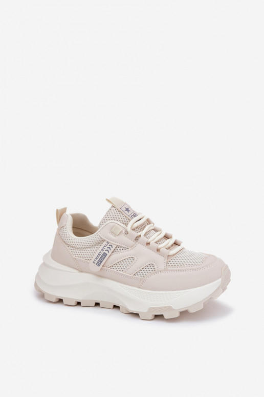 Turnschuhe Sneakers Stilvollllschuhe Feminin Auf dicker Sohle Beige Prononice