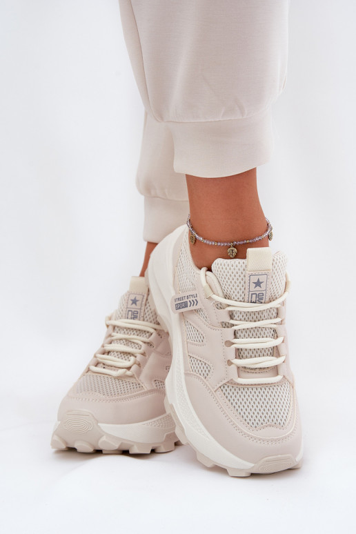 Turnschuhe Sneakers Stilvollllschuhe Feminin Auf dicker Sohle Beige Prononice