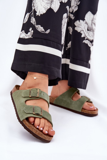 INildleder-Hausschuhe für Damen mit Schnallen Big Star RR274A393 grüne Farbe 2