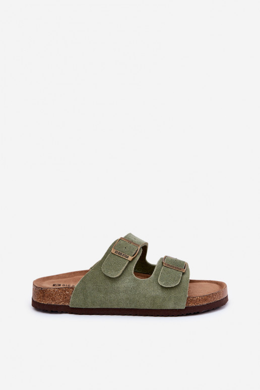 INildleder-Hausschuhe für Damen mit Schnallen Big Star RR274A393 grüne Farbe INildleder-Hausschuhe für Damen mit Schnallen Big Star RR274A393 grüne Farbe