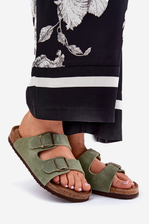 INildleder-Hausschuhe für Damen mit Schnallen Big Star RR274A393 grüne Farbe INildleder-Hausschuhe für Damen mit Schnallen Big Star RR274A393 grüne Farbe