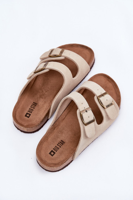 INildleder-Hausschuhe für Damen mit Schnallen Big Star RR274A391 Beige INildleder-Hausschuhe für Damen mit Schnallen Big Star RR274A391 Beige