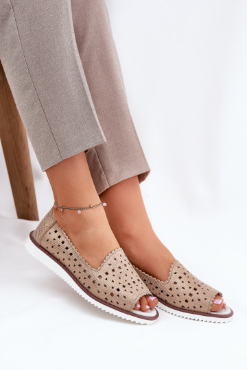 Leder Ballerinas in Gold mit offenen Zehen S.Barski LR51-922