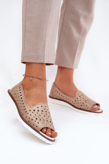 Haut Durchbrochene Ballerinas Z Odkrytymi Palcami S.Barski LR51-922 goldene Farbe 2